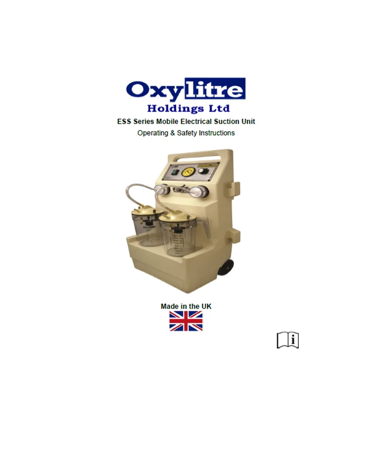 Front page of the Oxylitre ESS Series mobile electrical suction instructions for use