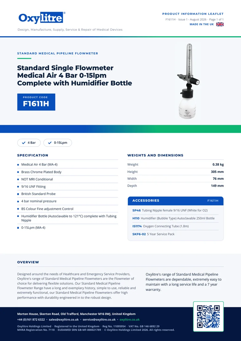 Front page of the Oxylitre F1611H product leaflet
