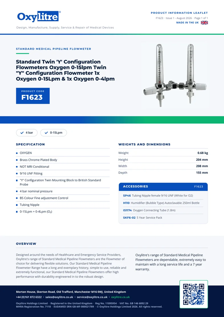 Front page of the Oxylitre F1623 product information leaflet