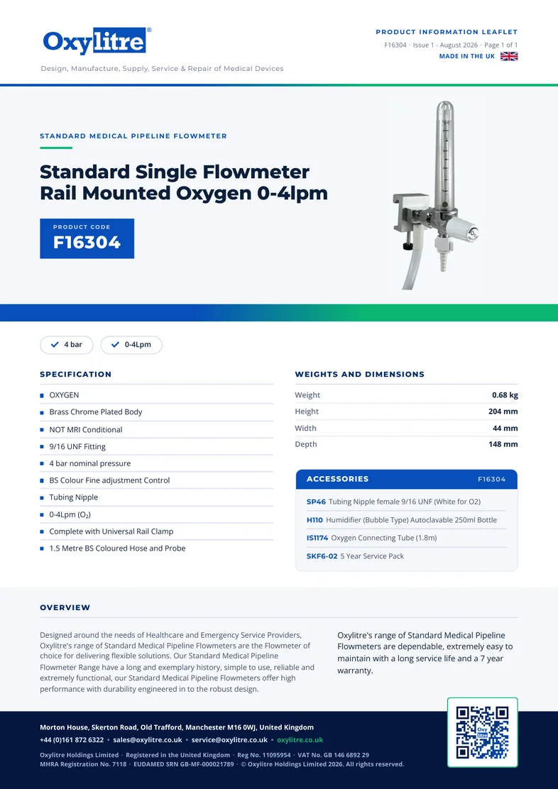Front page of the Oxylitre F16304 product information leaflet