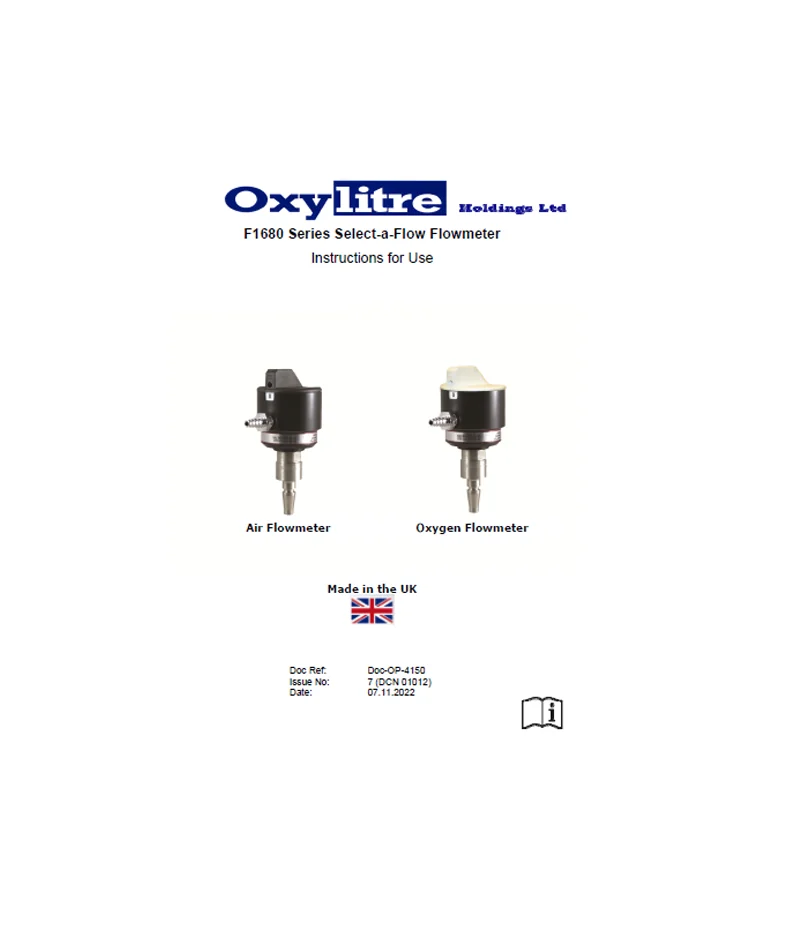 Front page of the Oxylitre F1680 Series Select-A-Flow flowmeter instructions for use