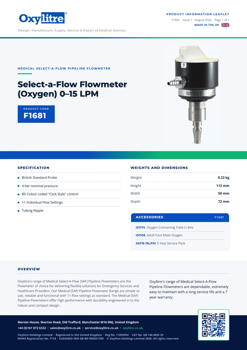 Front page of the Oxylitre F1681 product information leaflet