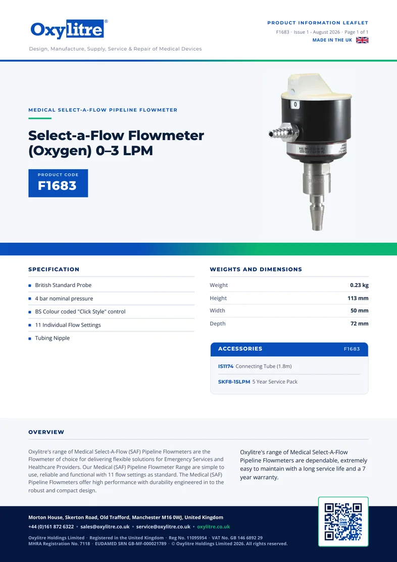 Front page of the Oxylitre F1683 product information leaflet