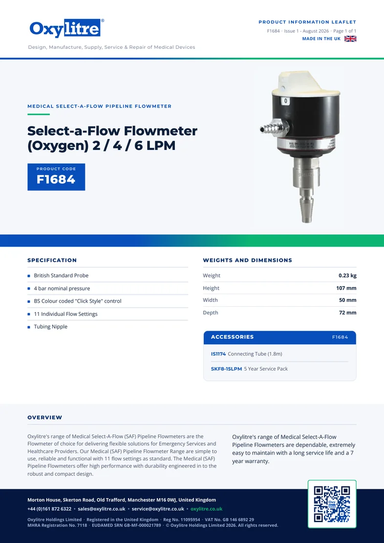 Front page of the Oxylitre F1684 product information leaflet