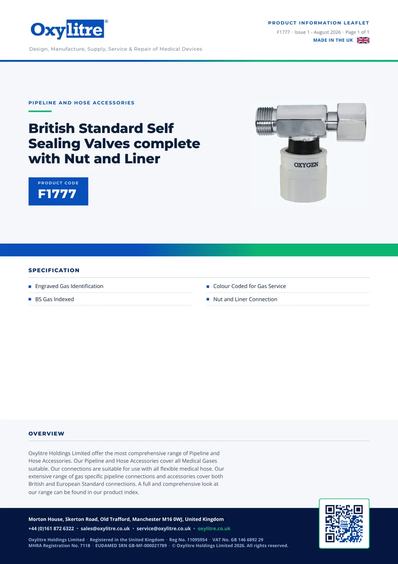Front page of the Oxylitre F1777 product information leaflet