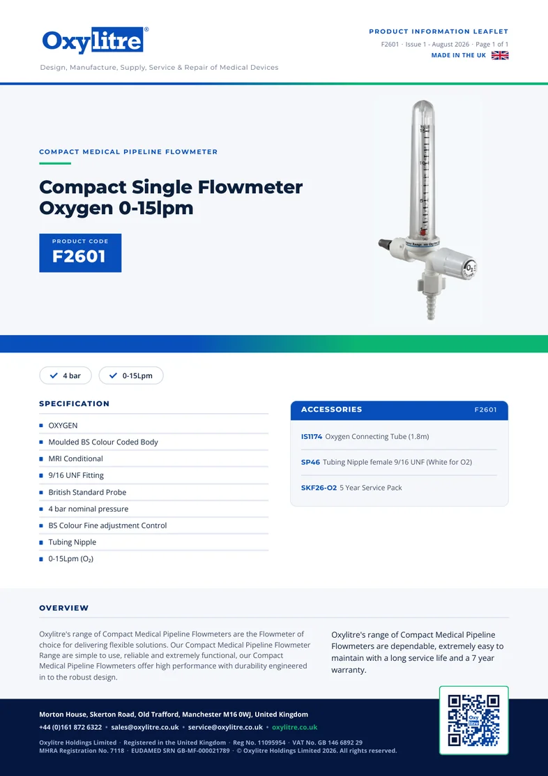 Front page of the Oxylitre F2601 product leaflet