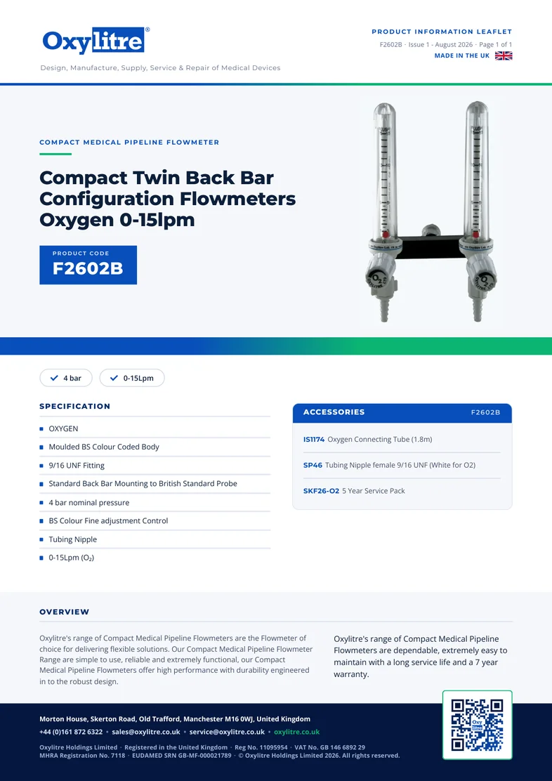 Front page of the Oxylitre F2602B product leaflet