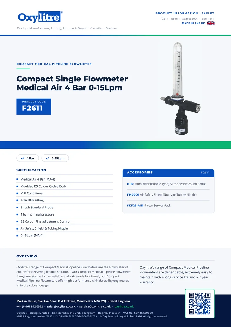 Front page of the Oxylitre F2611 product leaflet