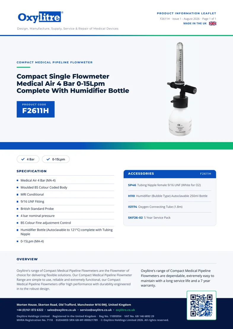 Front page of the Oxylitre F2611H product leaflet