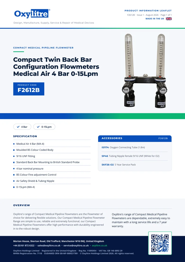 Front page of the Oxylitre F2612B product leaflet