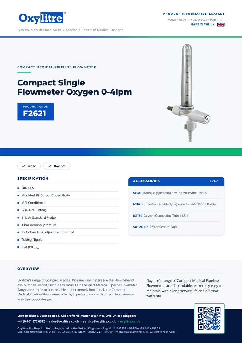 Front page of the Oxylitre F2621 product leaflet