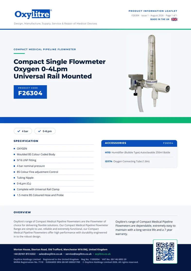 Front page of the Oxylitre F26304 product leaflet