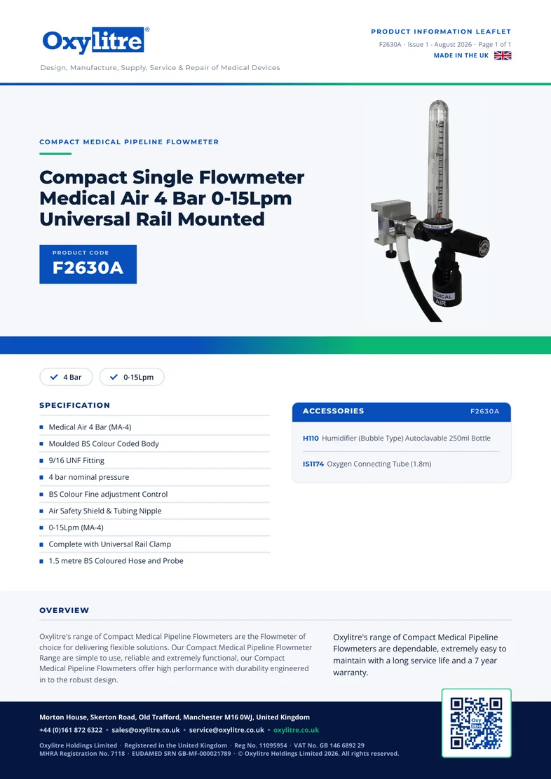 Front page of the Oxylitre F2630A product leaflet