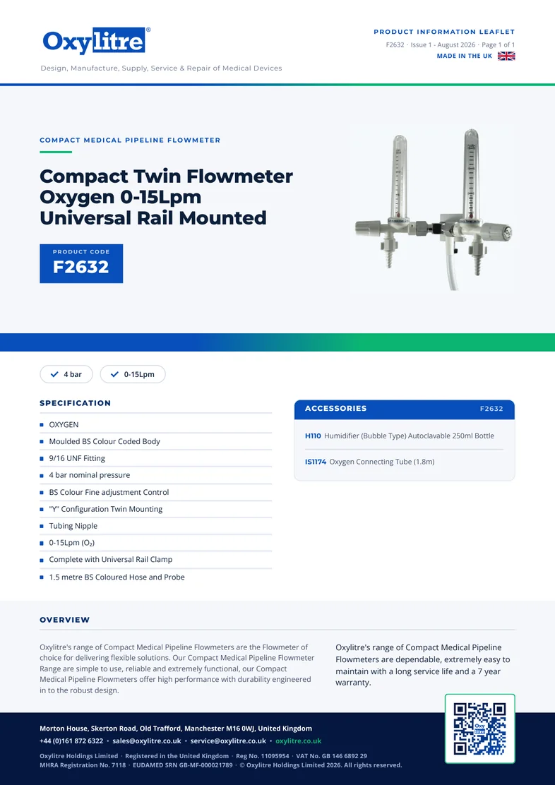 Front page of the Oxylitre F2632 product leaflet