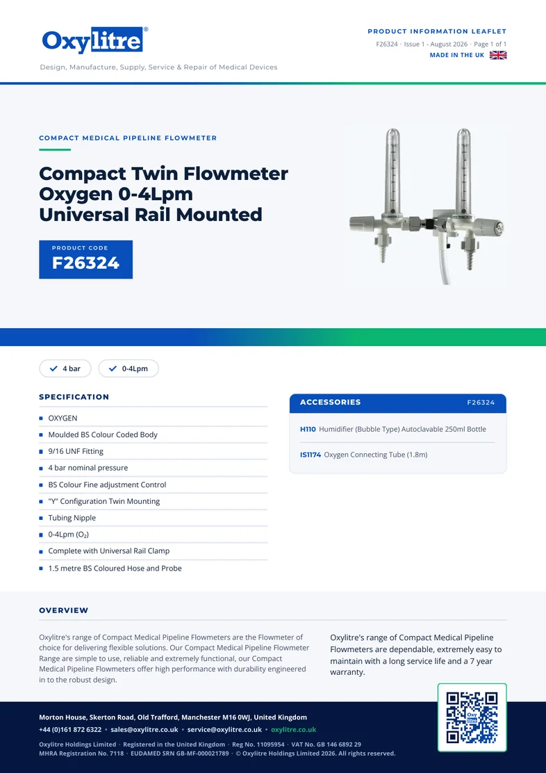 Front page of the Oxylitre F26324 product leaflet