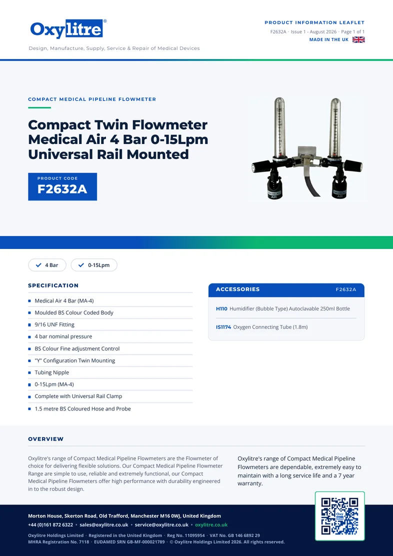 Front page of the Oxylitre F2632A product leaflet