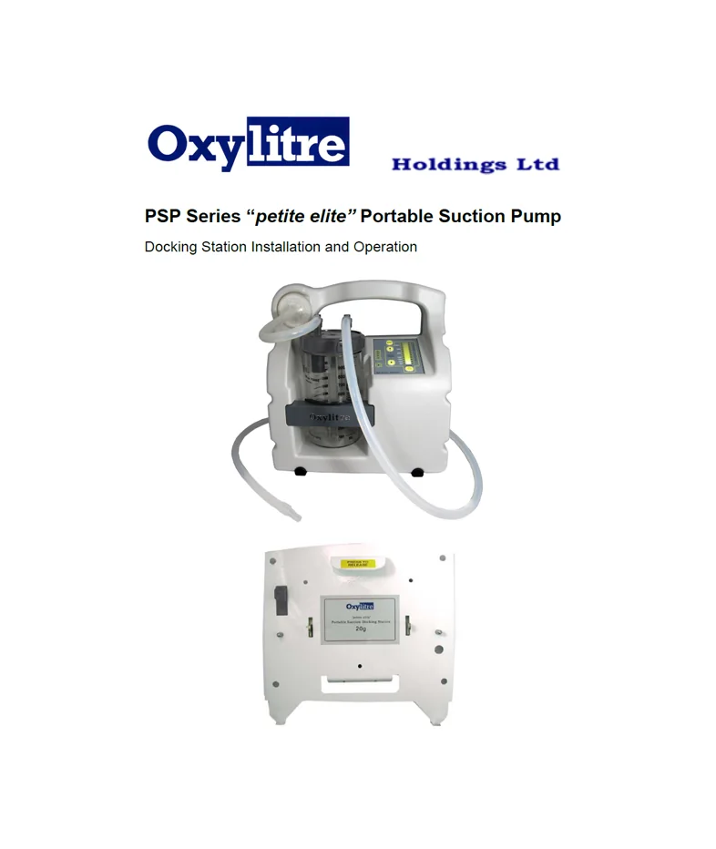 Front page of the Oxylitre PSP and CSP Series docking station instructions for use