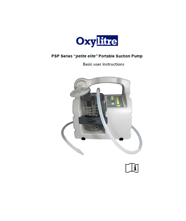 Front page of the Oxylitre PSP Series portable battery suction pump basic user guide