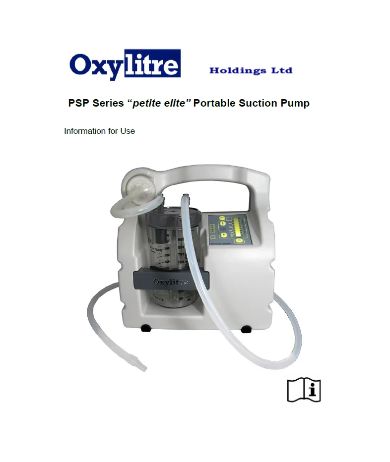 Front page of the Oxylitre PSP Series portable battery suction pump instructions for use