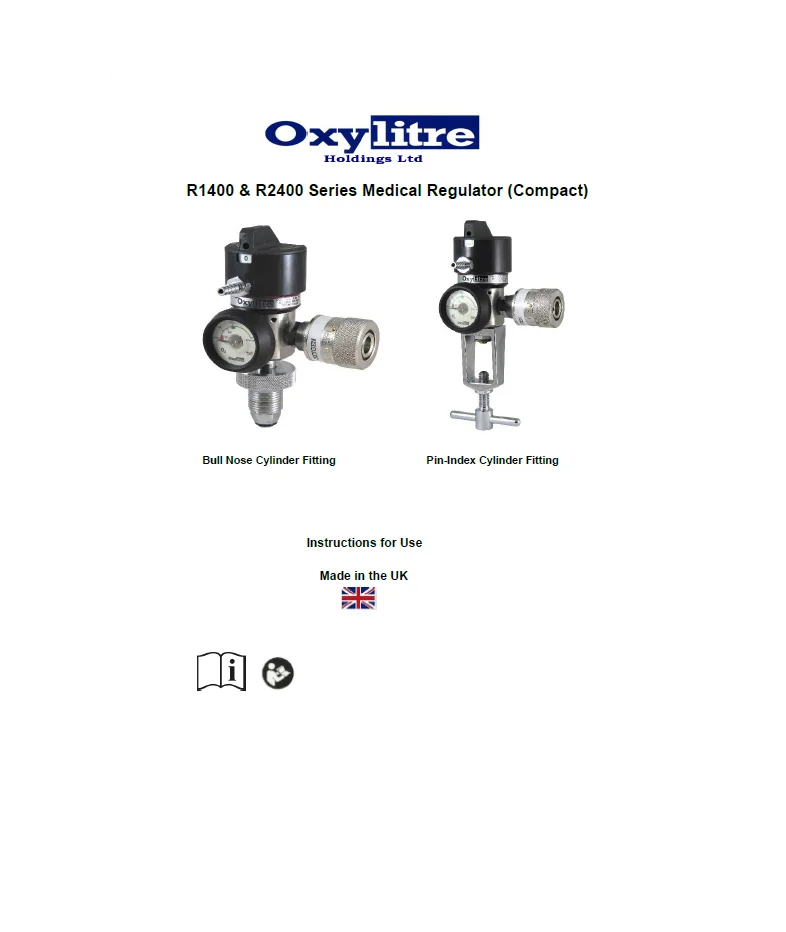 Front page of the Oxylitre R14/R24 Series compact medical regulator instructions for use