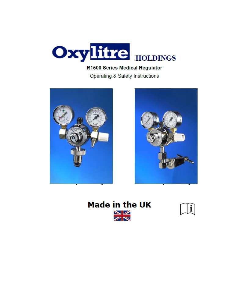 Front page of the Oxylitre R1500 Series medical regulator instructions for use