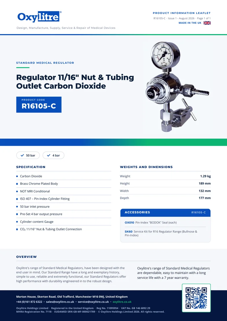 Front page of the Oxylitre R16105-C product information leaflet