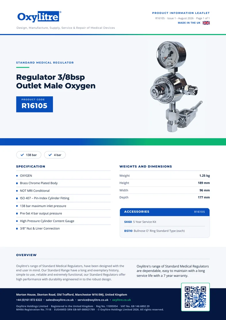 Front page of the Oxylitre R16105 product information leaflet