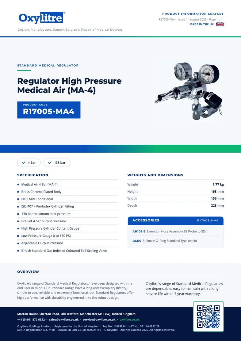 Front page of the Oxylitre R17005-MA4 product information leaflet
