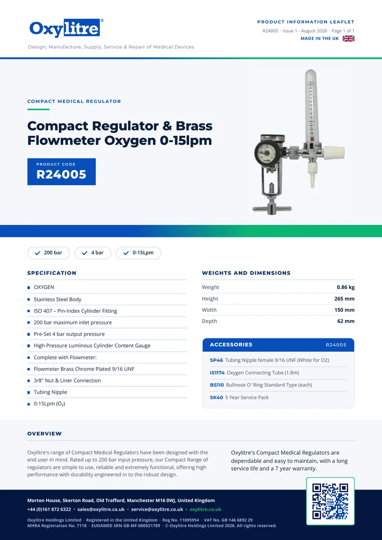 Front page of the Oxylitre R24005 product leaflet