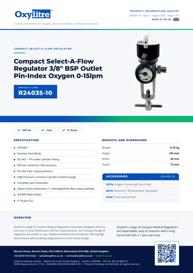 Front page of the Oxylitre R24035-10 product information leaflet