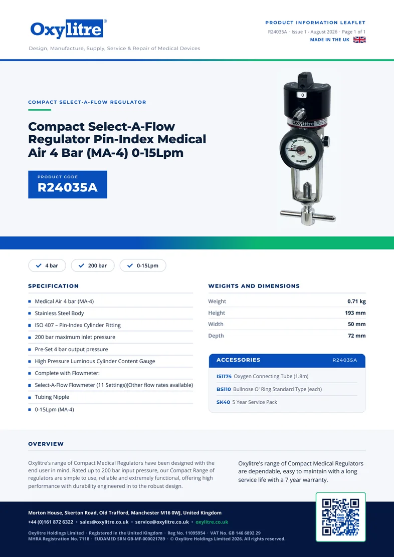Front page of the Oxylitre R24035A product information leaflet