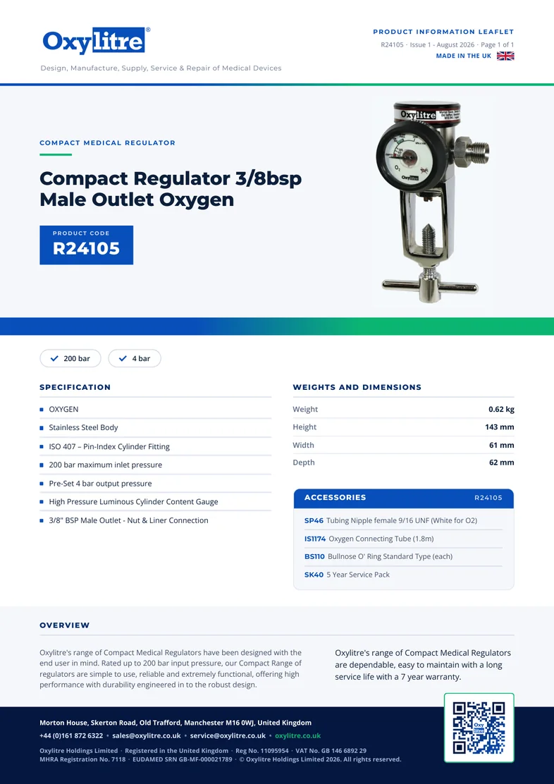 Front page of the Oxylitre R24105 product information leaflet