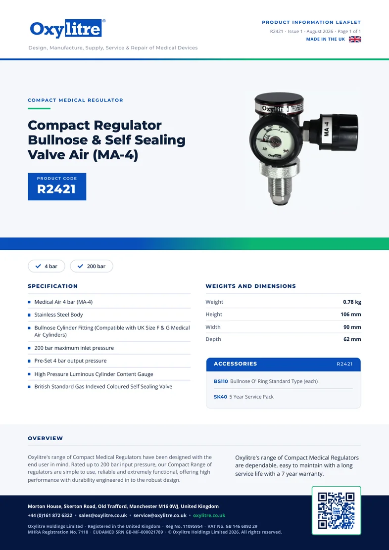 Front page of the Oxylitre R2421 product information leaflet