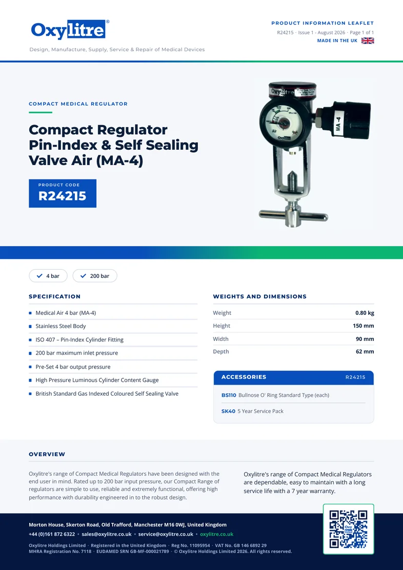 Front page of the Oxylitre R24215 product information leaflet