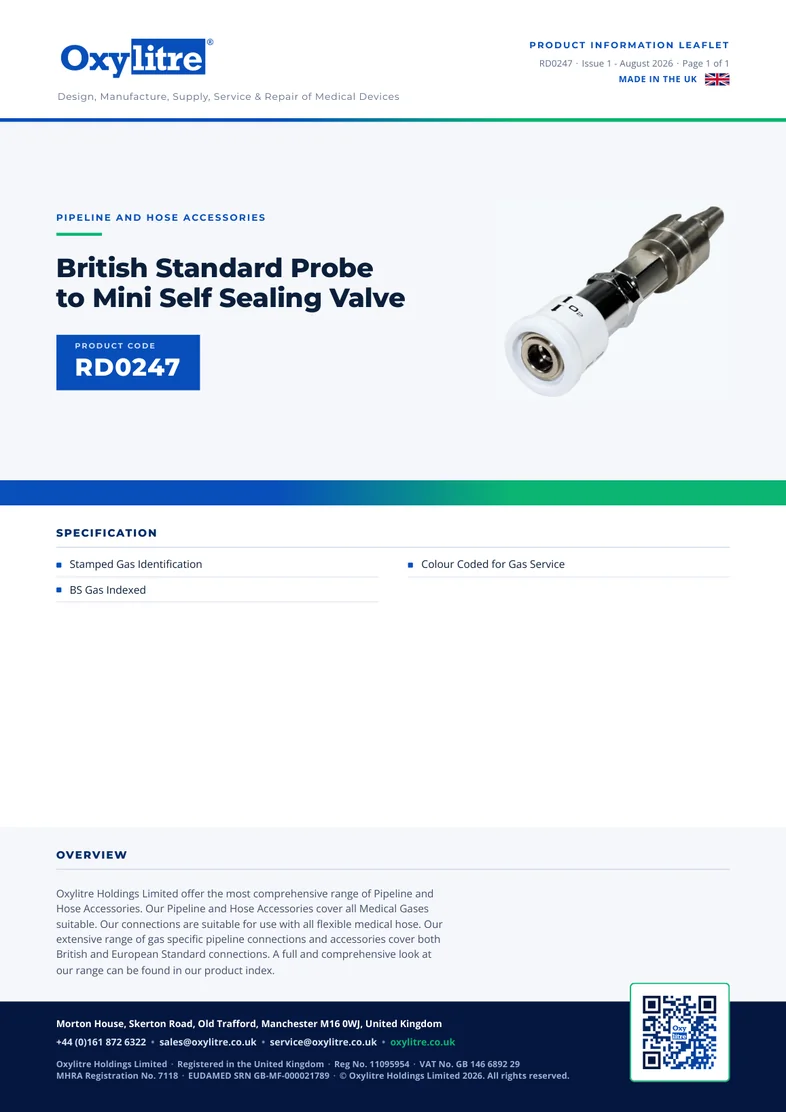 Front page of the Oxylitre RD0247 product information leaflet