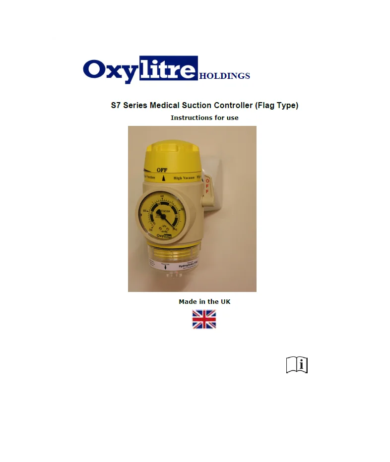 Front page of the Oxylitre S7 Series pipeline suction controller instructions for use