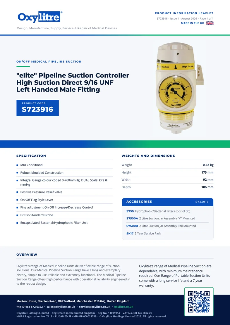 Front page of the Oxylitre S723916 product information leaflet