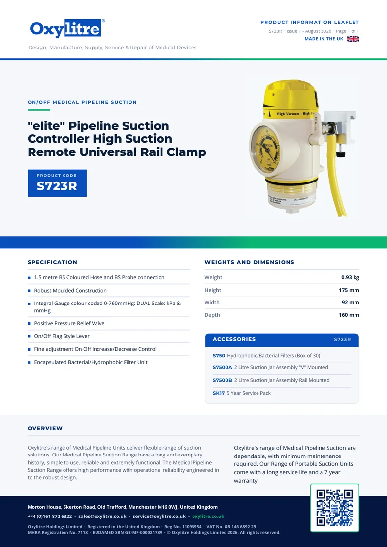 Front page of the Oxylitre S723R product leaflet