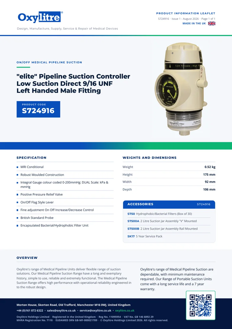 Front page of the Oxylitre S724916 product information leaflet