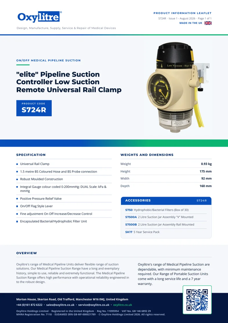 Front page of the Oxylitre S724R product leaflet