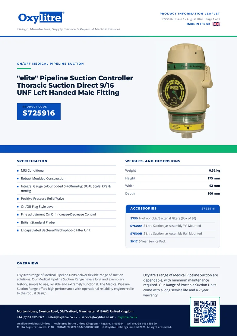 Front page of the Oxylitre S725916 product information leaflet