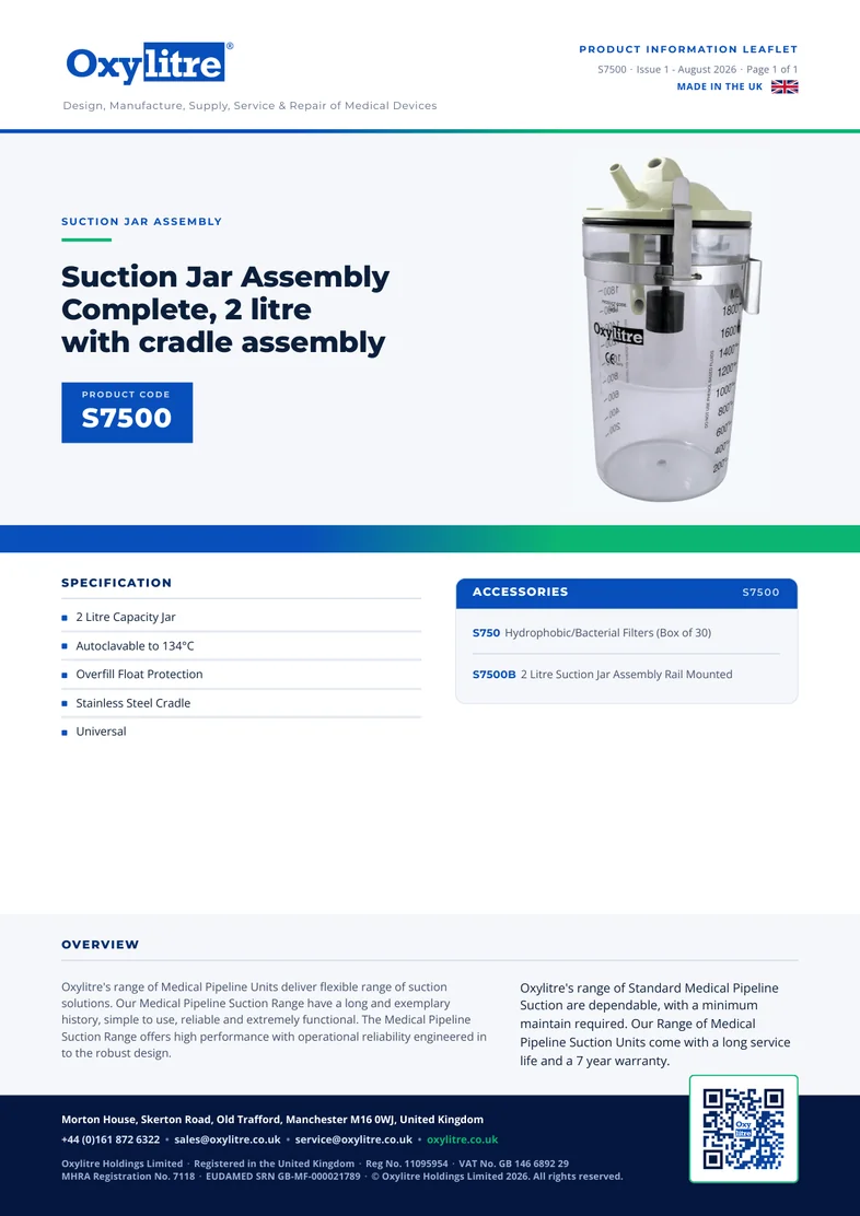 Front page of the Oxylitre S7500 product information leaflet
