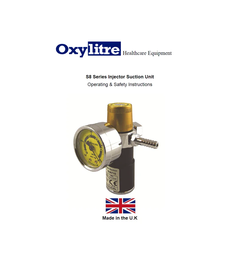 Front page of the Oxylitre S8 Series injector suction system instructions for use