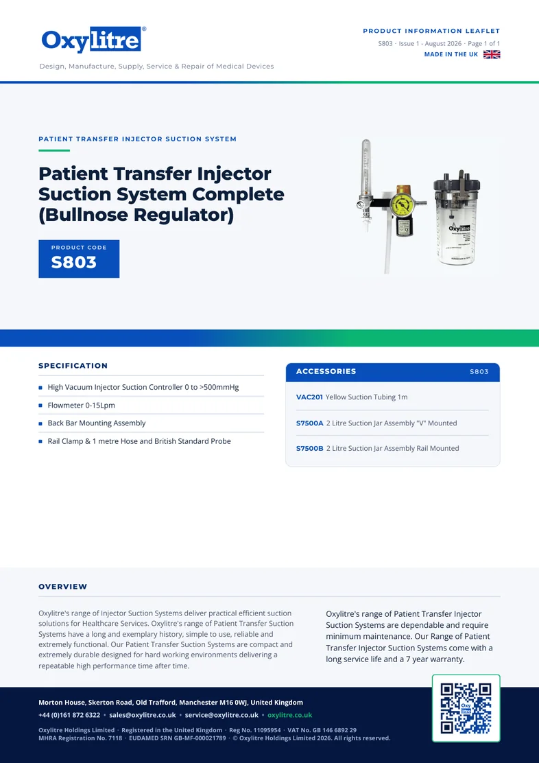 Front page of the Oxylitre S803 product information leaflet