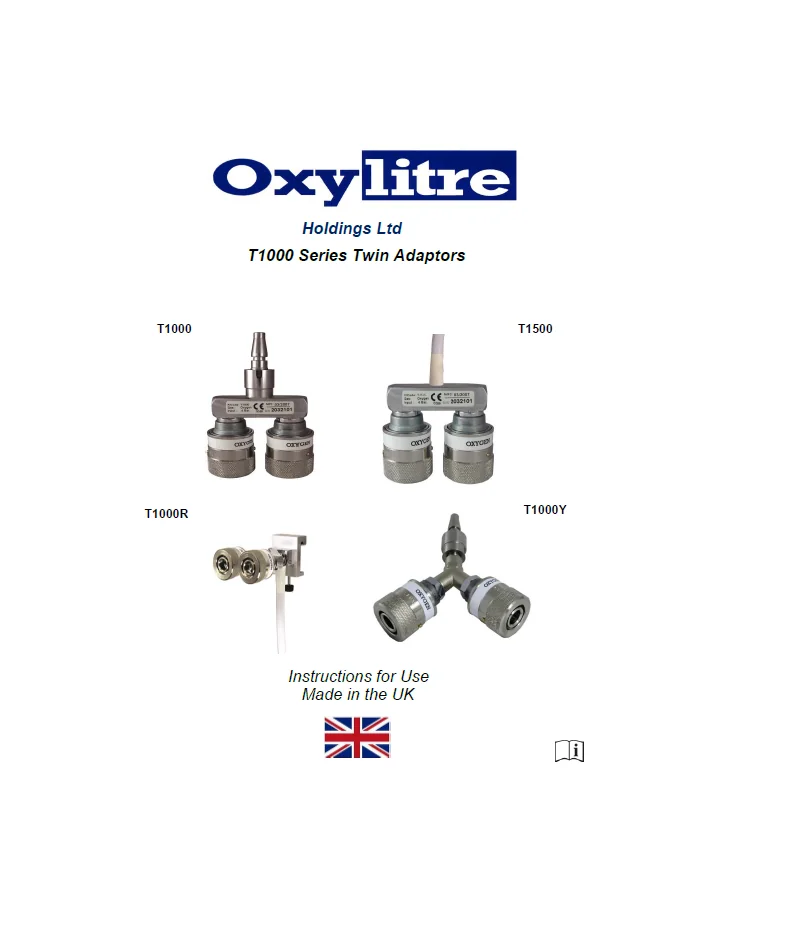 Front page of the Oxylitre T100 Series twin adaptor instructions for use