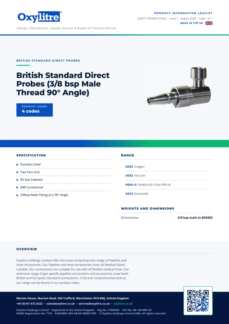 Front page of the Oxylitre Direct Probe - 90 Degree product leaflet
