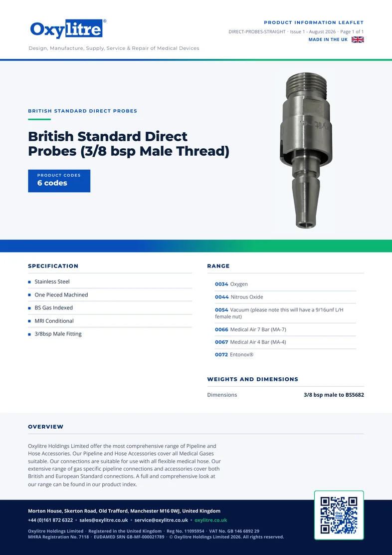 Front page of the Oxylitre Direct Probe - Straight product leaflet