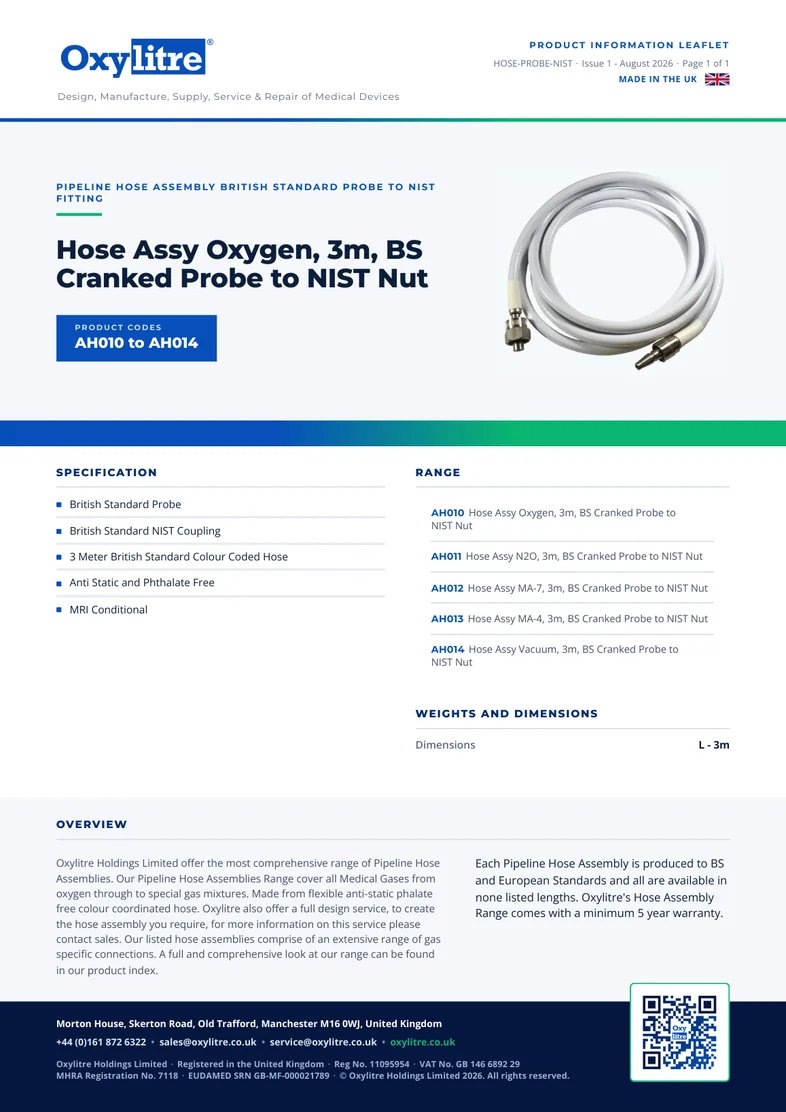 Front page of the Oxylitre BS Probe to NIST Fitting product information leaflet