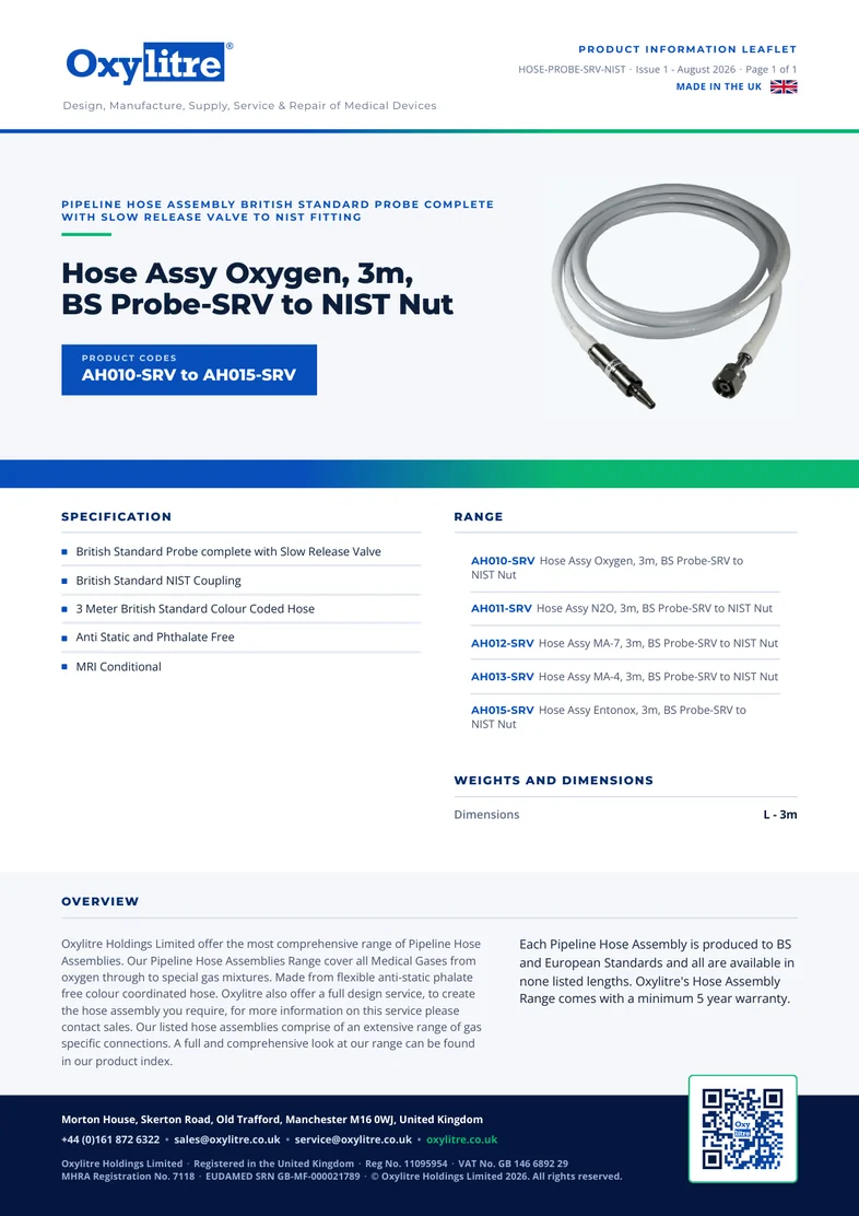 Front page of the Oxylitre BS Probe with Slow Release Valve to NIST product information leaflet