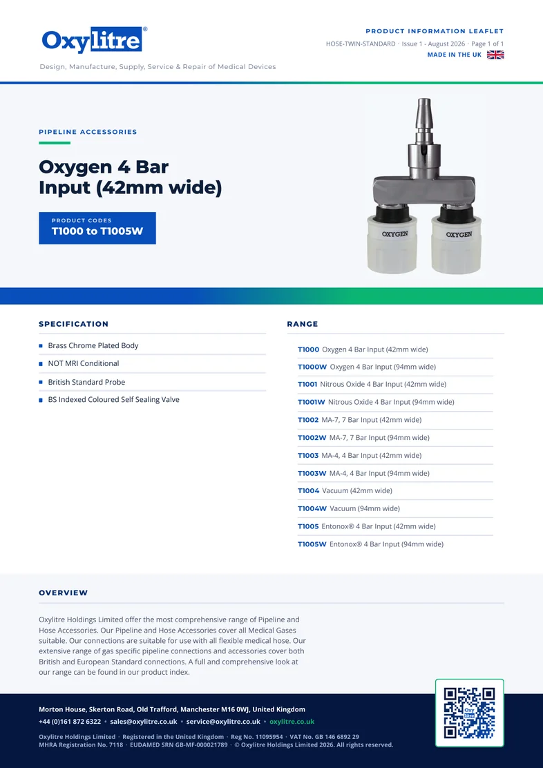 Front page of the Oxylitre Standard product information leaflet